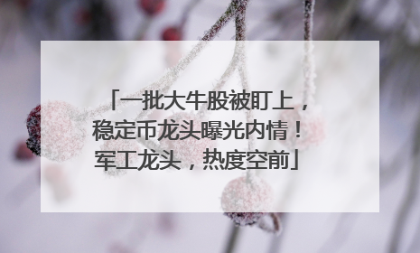 一批大牛股被盯上，稳定币龙头曝光内情！军工龙头，热度空前