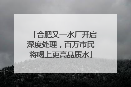 合肥又一水厂开启深度处理，百万市民将喝上更高品质水